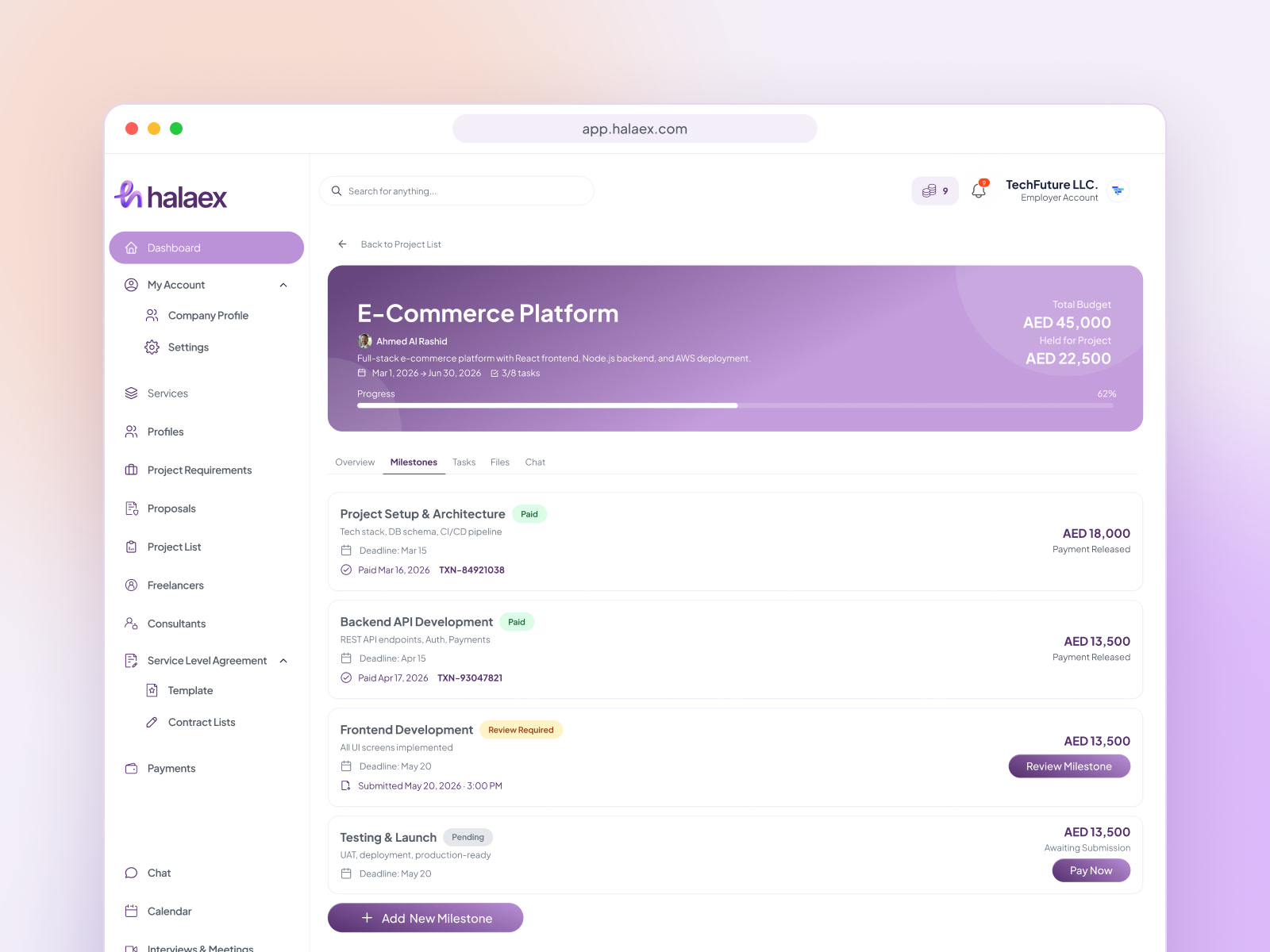 Milestones the employer approves