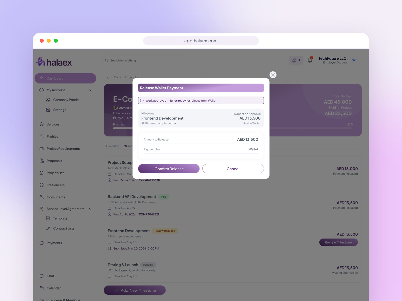 Payment released once work is approved